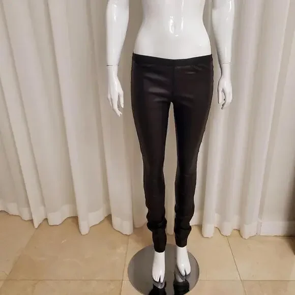 Helmut Lang Low Rise Leather Leggings w/ Side Panel Detail, Size 6, Retail $995